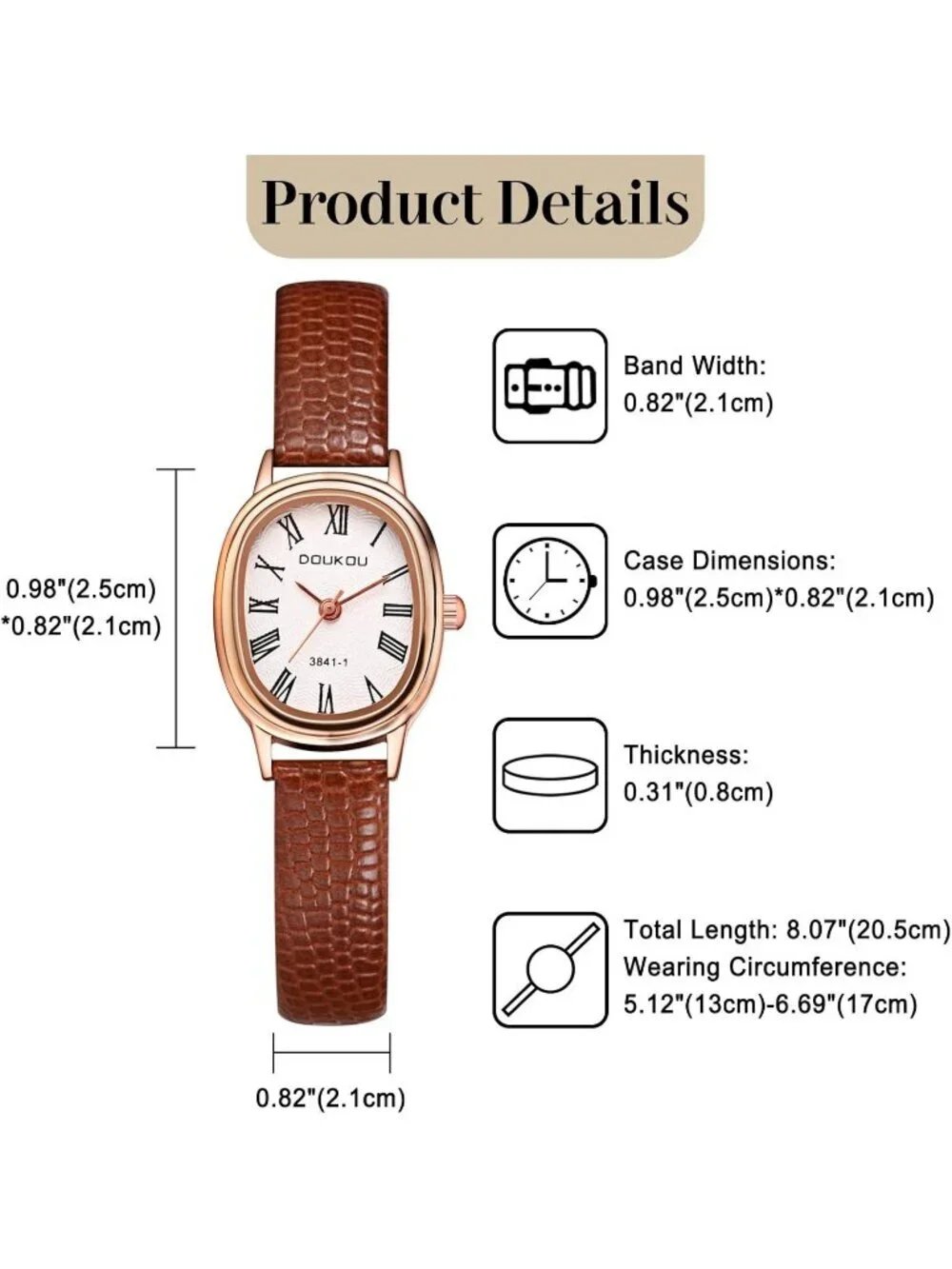 Women's Brown Analog Quartz Leather Simple Petite Oval Classic Casual Watch